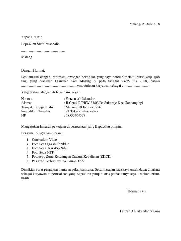 Download 99+ Contoh Surat Lamaran Kerja Singkat Terbaik Dan Terbaru