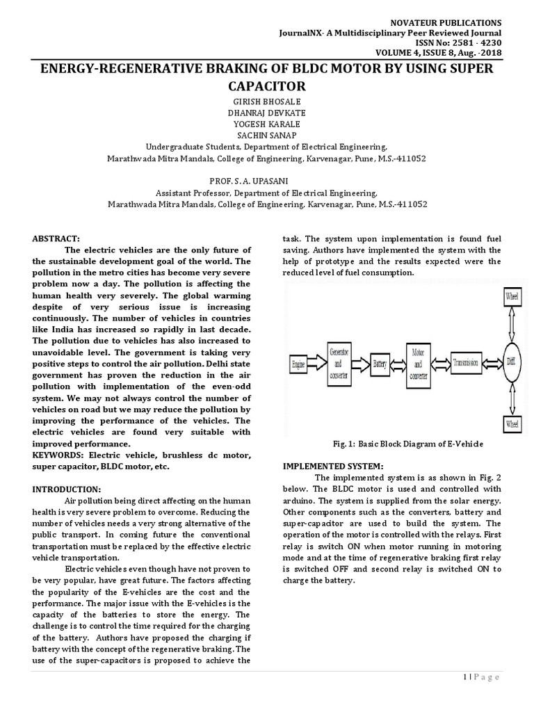 EnergyRegenerative Braking of BLDC Motor by Using Super Capacitor