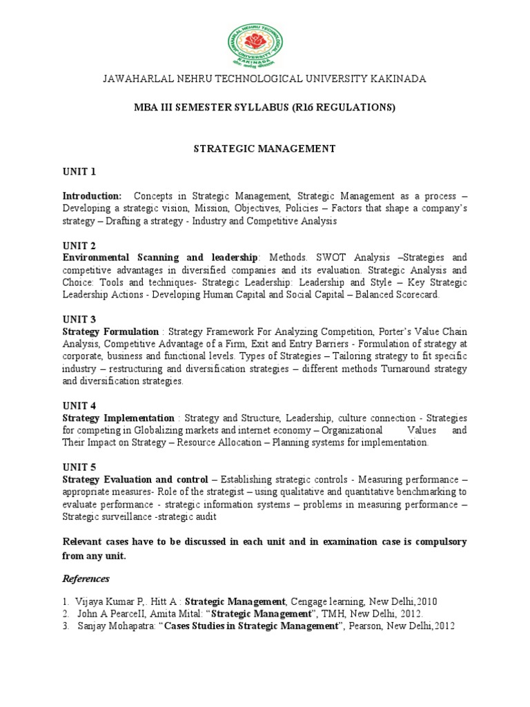 MBA Strategic Management Syllabus R16 | PDF | Databases | Strategic ...