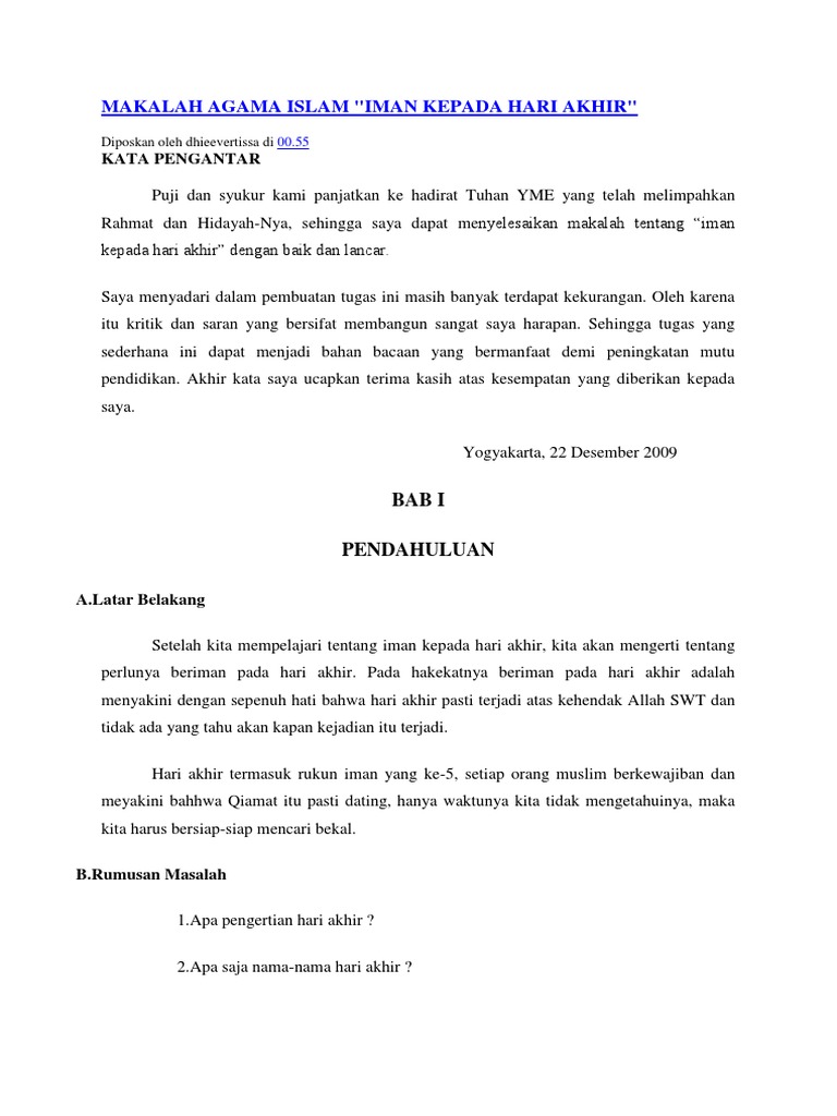Makalah Agama Islam Tentang Hari Akhir Contoh Makalah