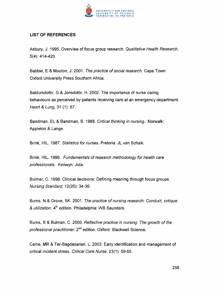 List of References | PDF | Emergency Department | Nursing