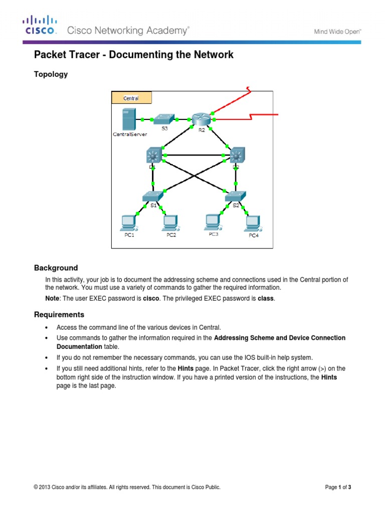 4.1.2.9 Packet Tracer - Documenting The Network Instructions PDF | PDF |  Networking Standards | Computer Network