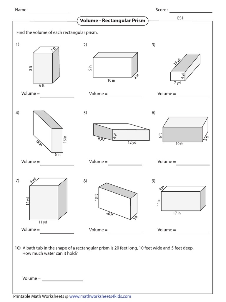 Rectangular Prism Volume Worksheets | PDF