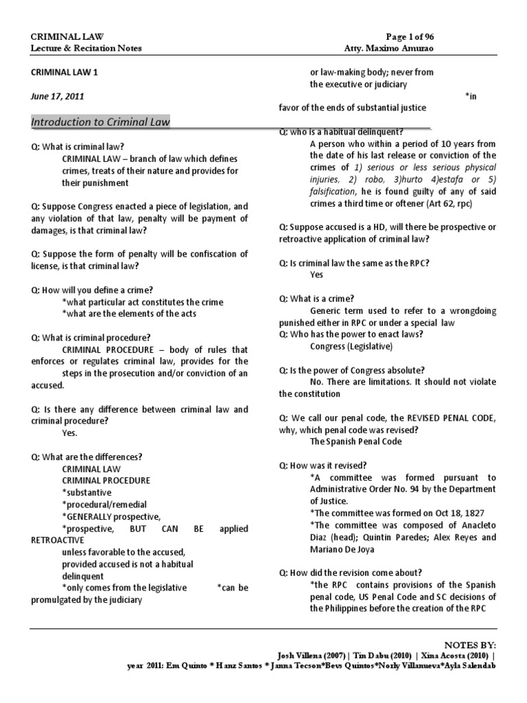 Criminal Law Overview by Atty. Amurao | PDF | Crime & Violence | Crime ...