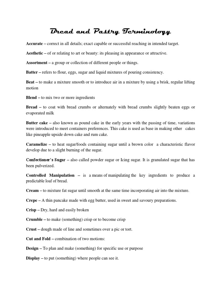 An Extensive Glossary of Bread and Pastry Terminology PDF Cakes
