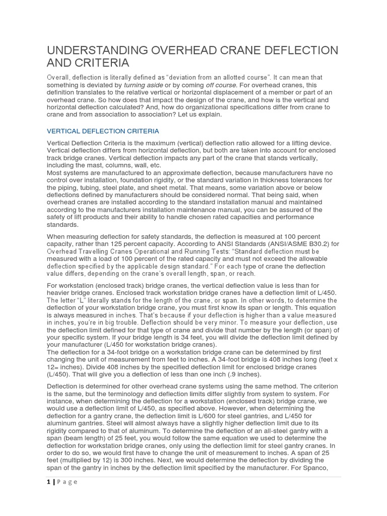 Understanding Overhead Crane Deflection and Criteria PDF Crane