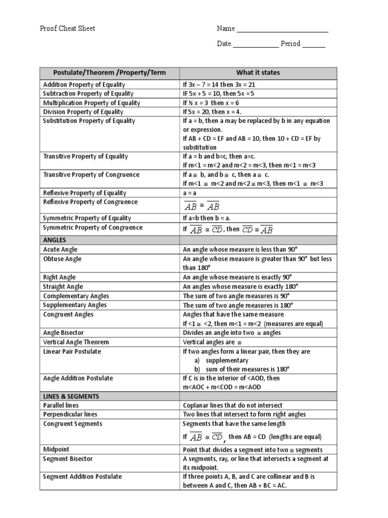 Geometric Proofs Sheet