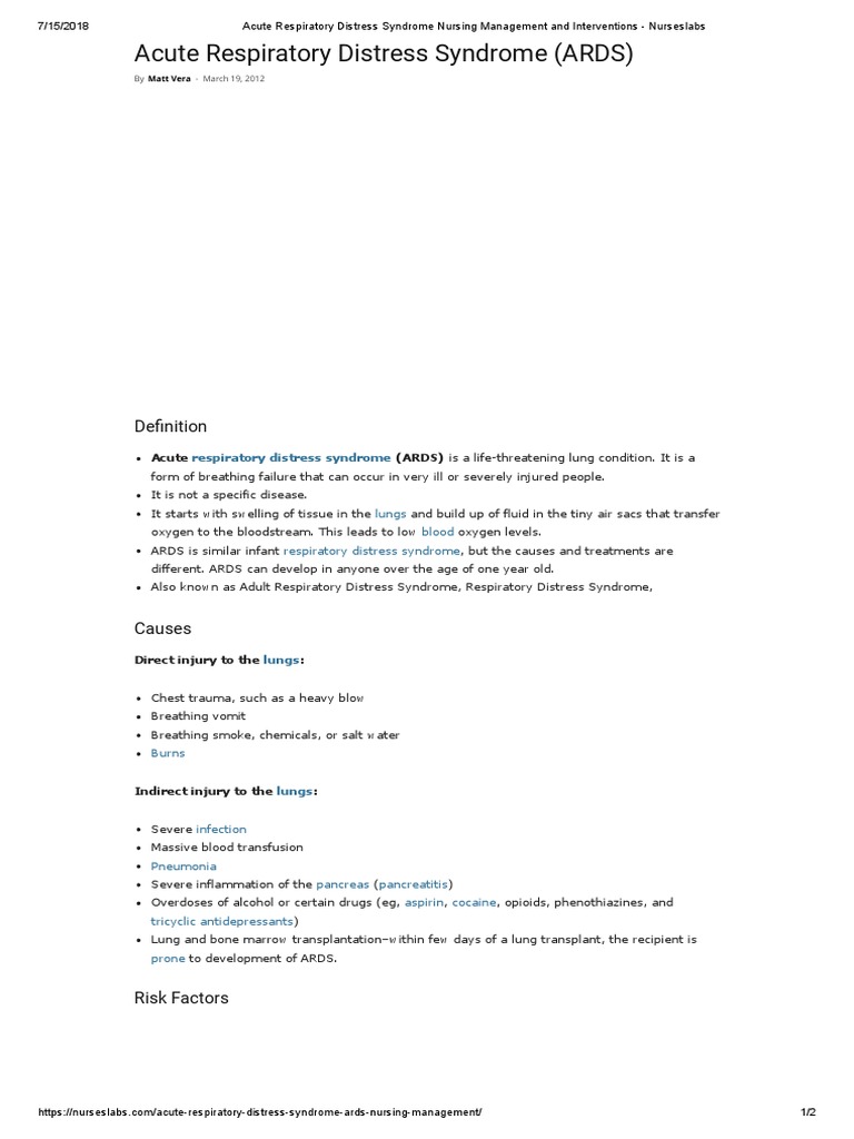 ARDS Nursing Management and Interventions | PDF | Lung | Pneumonia