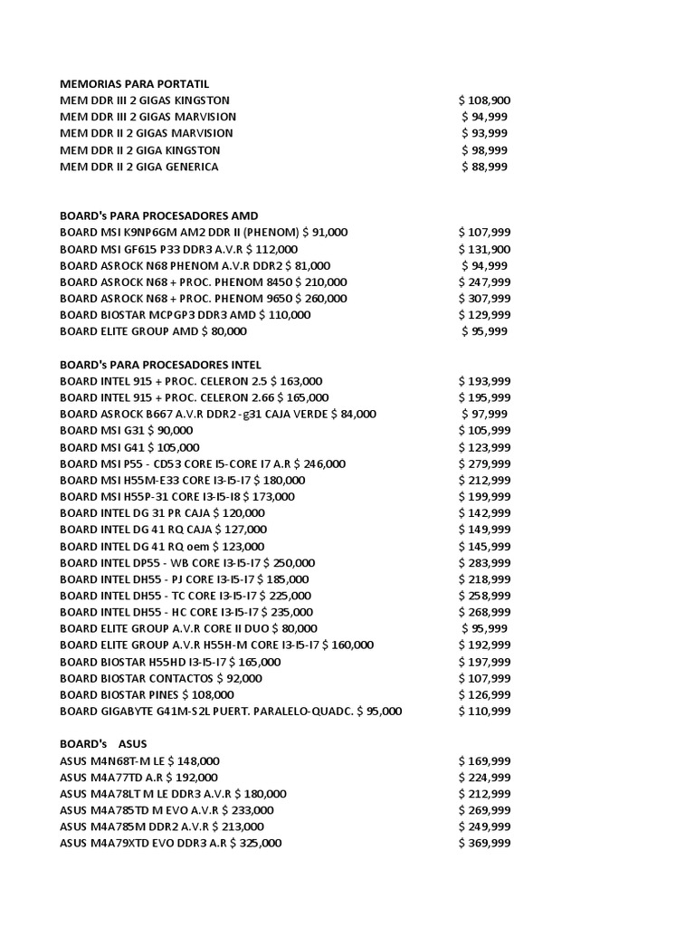 Componentes y precios de computadoras | PDF | Microprocesador ...