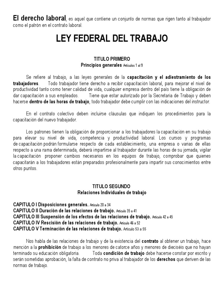 Resumen de la Ley Federal del Trabajo | PDF | Estatuto de limitaciones ...