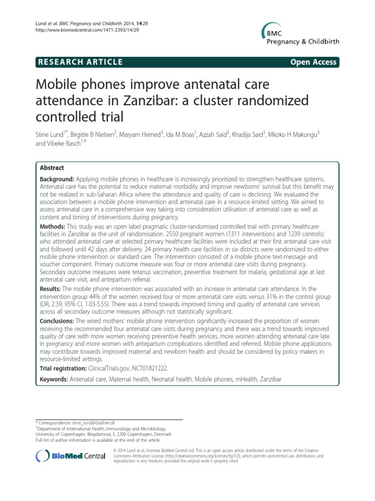 Mobile Phones Improve Antenatal Care Attendence in Zanzibar | PDF ...