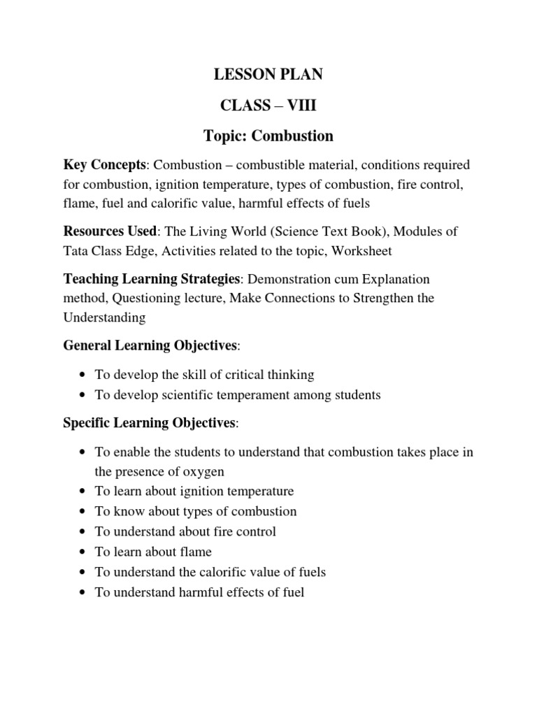 Lesson Plan Viii Chapter 7 PDF Combustion Fuels