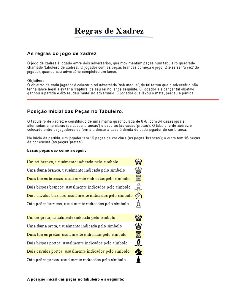 Regras de Xadrez, PDF, Xadrez