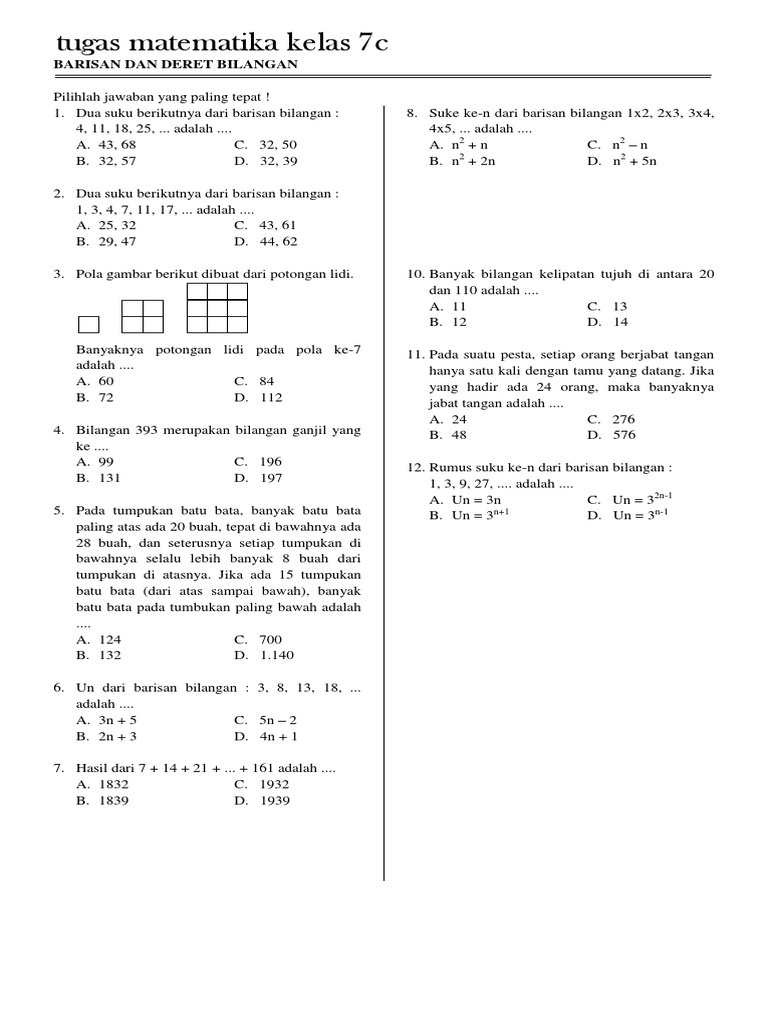 Tugas Matematika Kelas 7c PDF | PDF