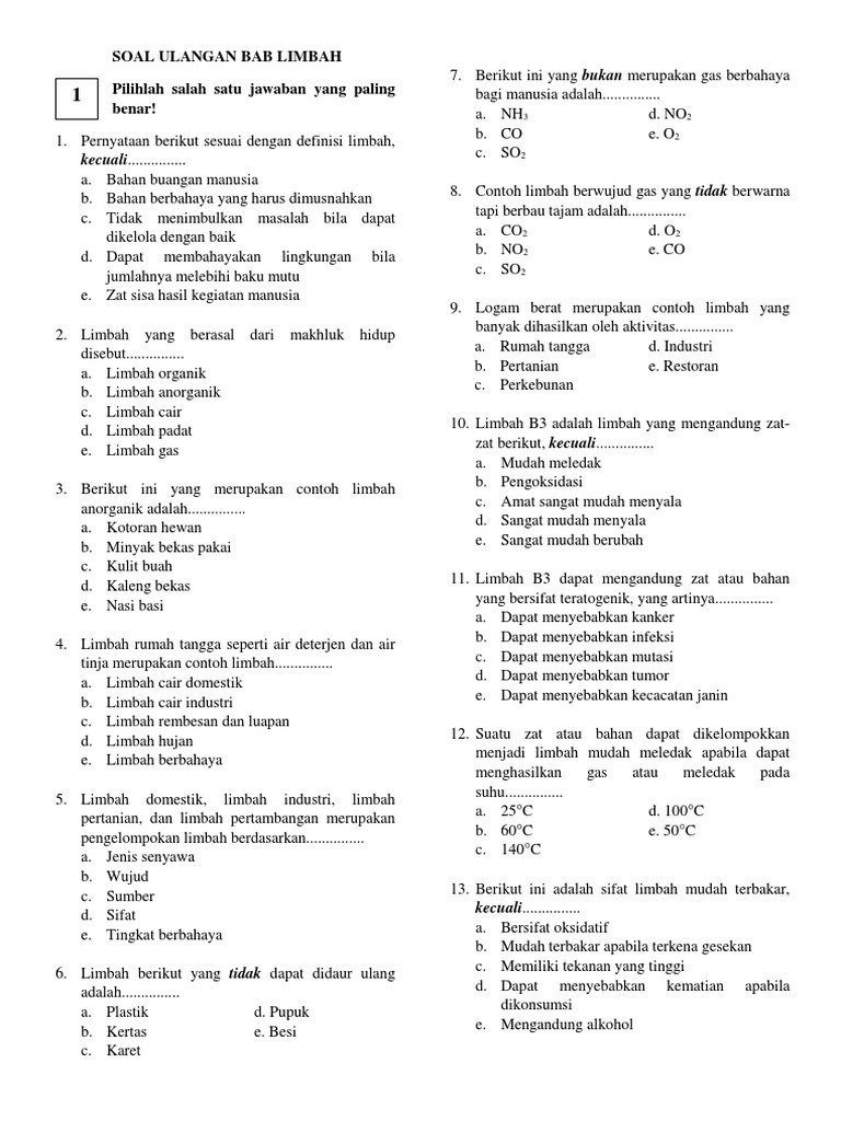 9 Soal Ulangan Limbah