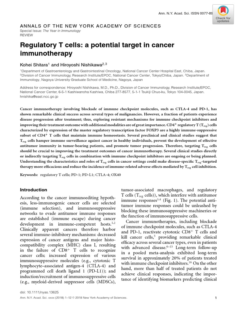 Regulatory T Cells - A Potential Target in Cancer Immunotherapy | PDF ...