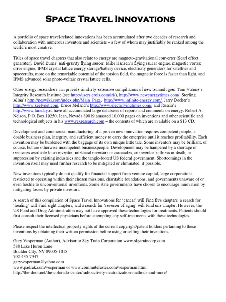 Space Travel Innovations | PDF | Field (Physics) | Spacecraft Propulsion, image size:768x1024