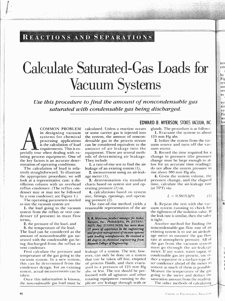 Calculate SaturatedGas Loads For Vacuum Systems PDF Vacuum Pressure