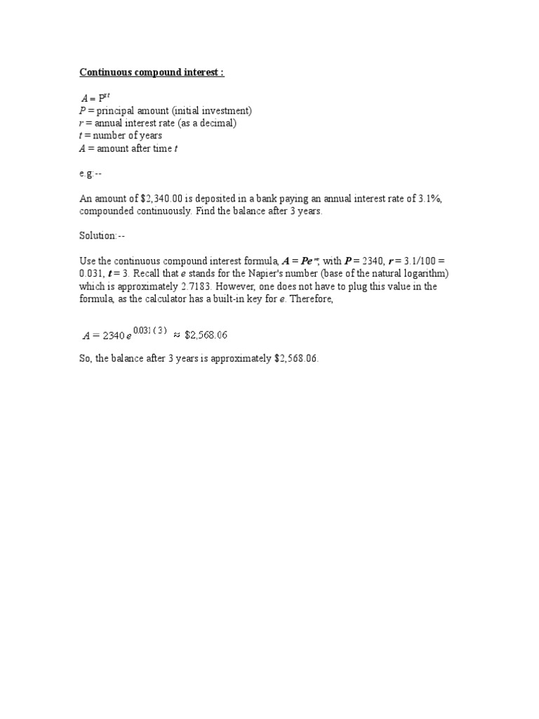 Continuous Compound Interest Guide | PDF | Teaching Methods & Materials