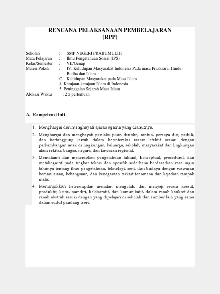 Contoh Rpp Ips K13 Kelas 7 Revisi 2017 Semester 2 1 Terbaru 1 Docx