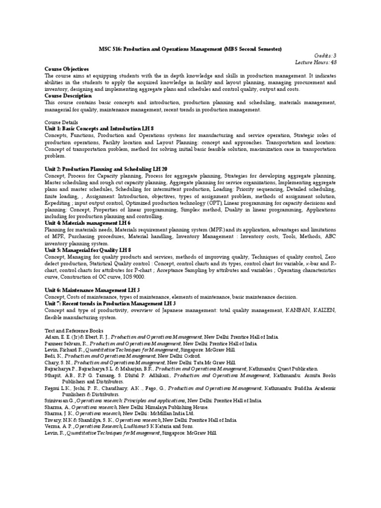 Production and Operations | PDF | Linear Programming | Operations ...