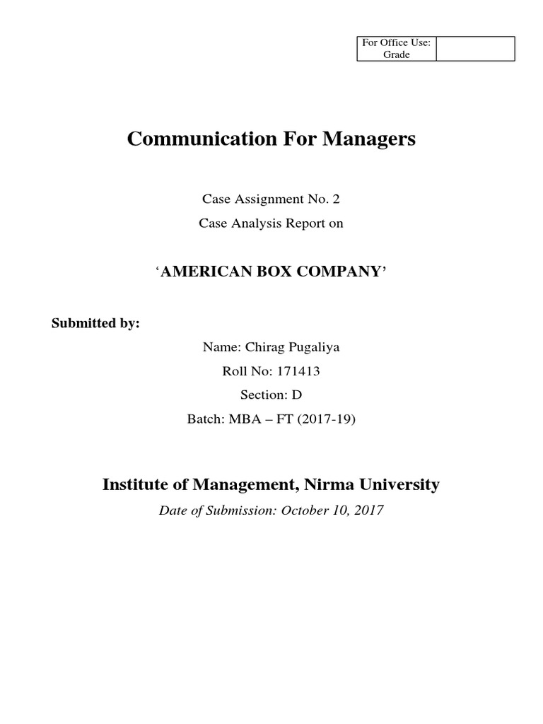Case Study of American Box Company PDF Sales Revenue