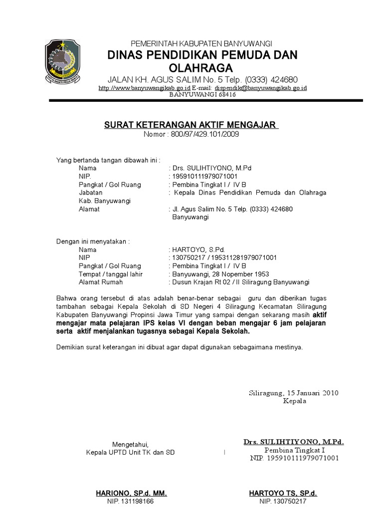 Surat Tugas Mengajar Dari Kepala Sekolah - Contoh Seputar ...