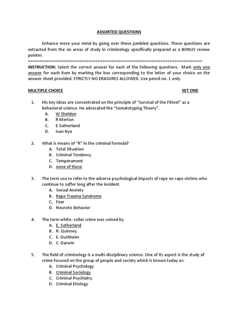 Assorted Questions PDF Forensic Science Crime & Violence