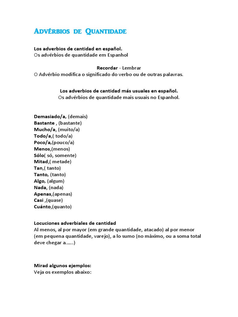 Aula 13 Advérbios de Quantidade | PDF