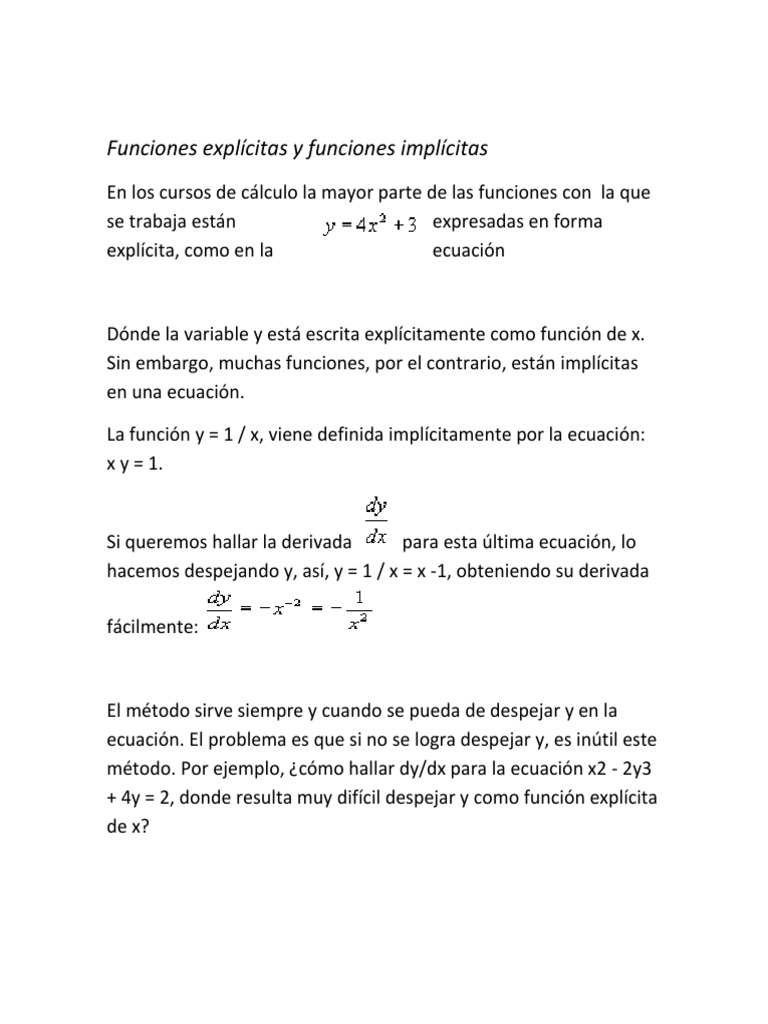 Funciones Explicitas y Funciones Implicitas | PDF | Derivado | Función ...