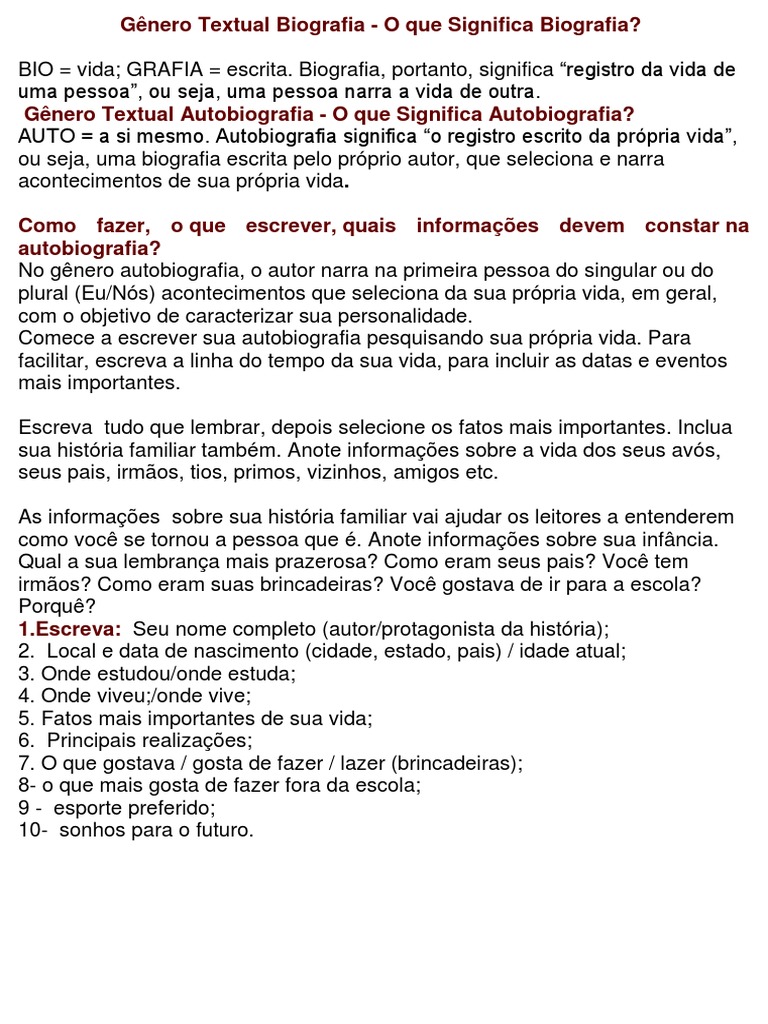 Com Fazer Uma Autobiografia Passo A Passo | PDF