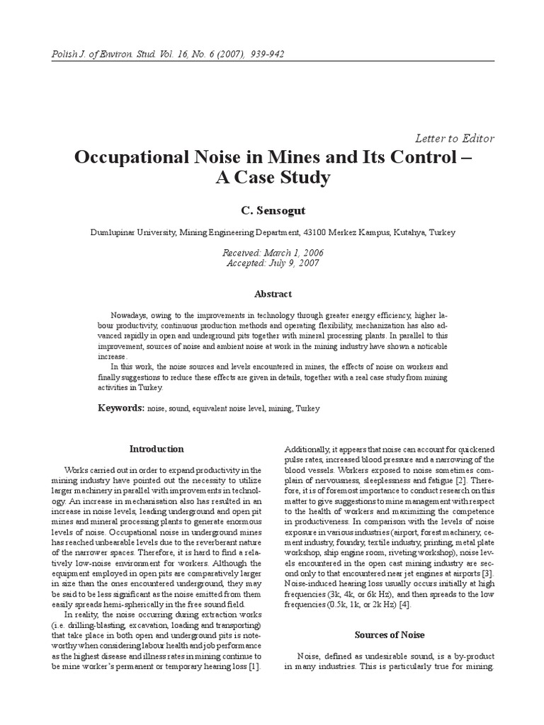 Noise Impact on Mining Workers' Health | PDF | Noise | Hearing Loss