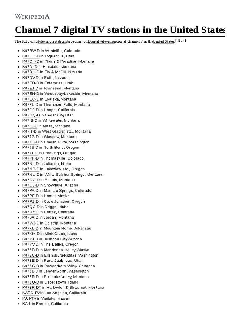 Channel 7 Digital TV Stations in the United States