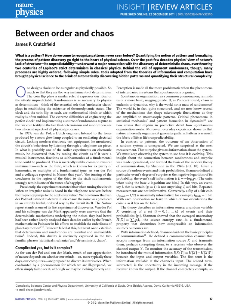 Crutchfield Between Order and Chaos PDF PDF Complexity Randomness