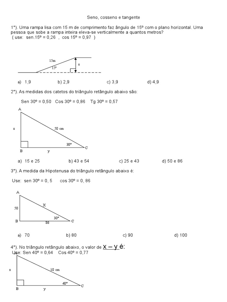 Seno, Cosseno e Tangente | PDF | Geometria Euclidiana | Matemática ...