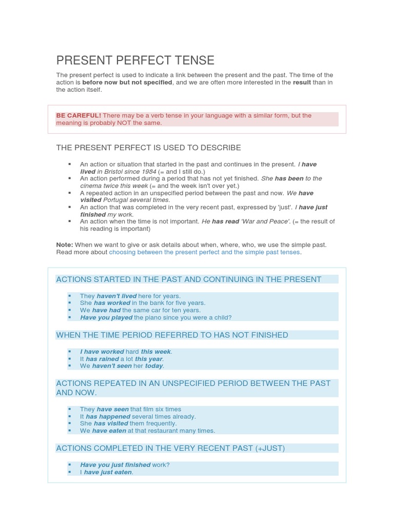 Present Perfect Tense | PDF | Perfect (Grammar) | Verb