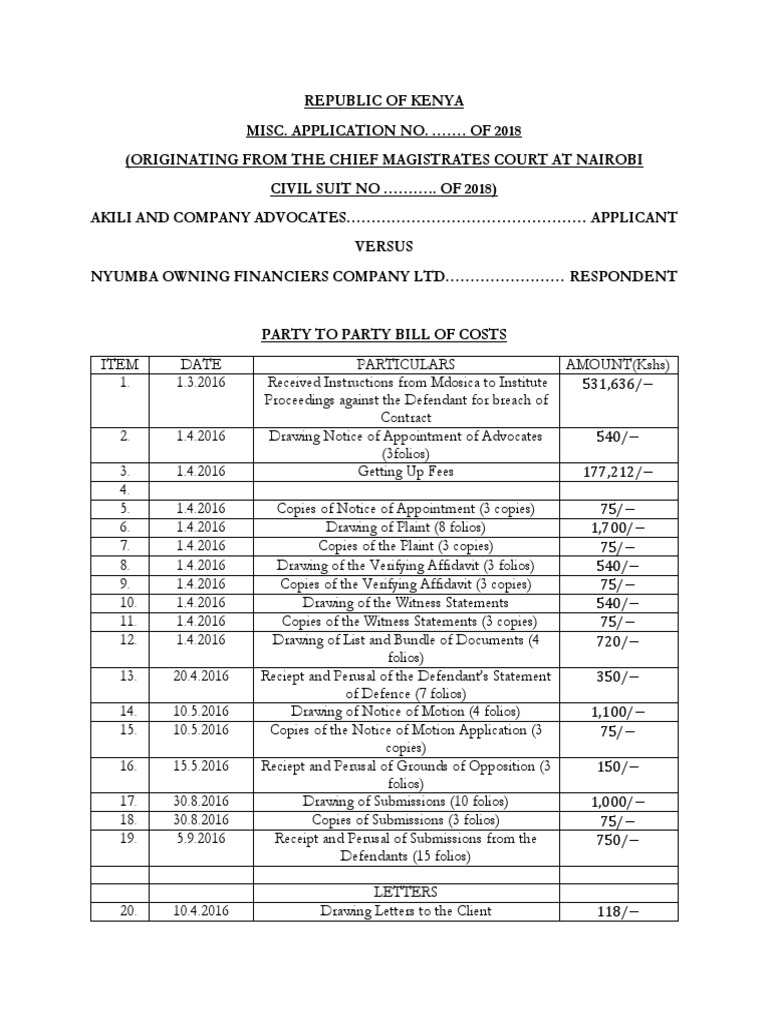Bill of Costs Civil PDF Government Public Law