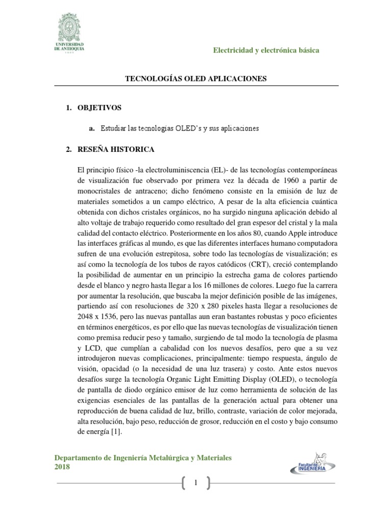 Tecnologias OLED y Aplicaciones | PDF | Oled | Electrón