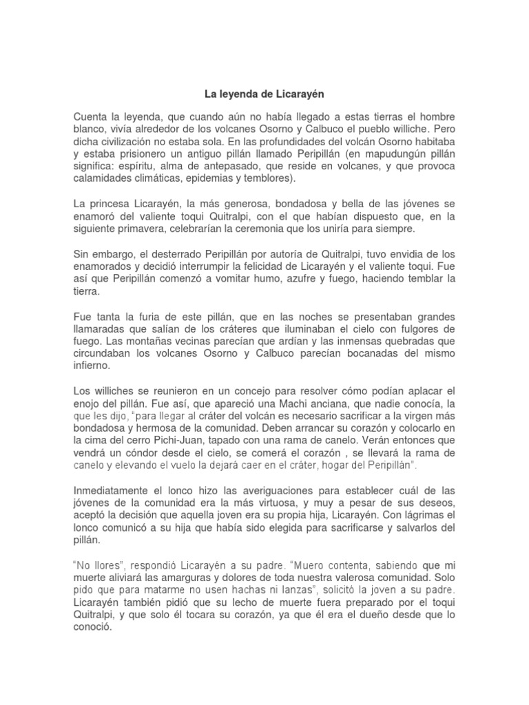 La Leyenda de Licarayén PDF Volcán Naturaleza