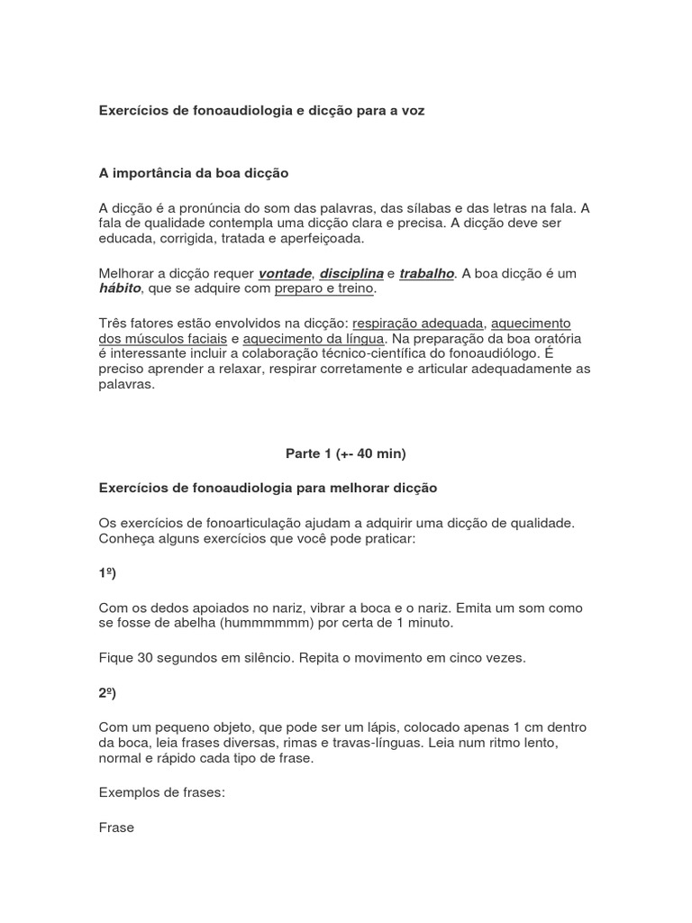 Exercícios De Fonoaudiologia E Dicção Para A Voz Pdf Patologia Da