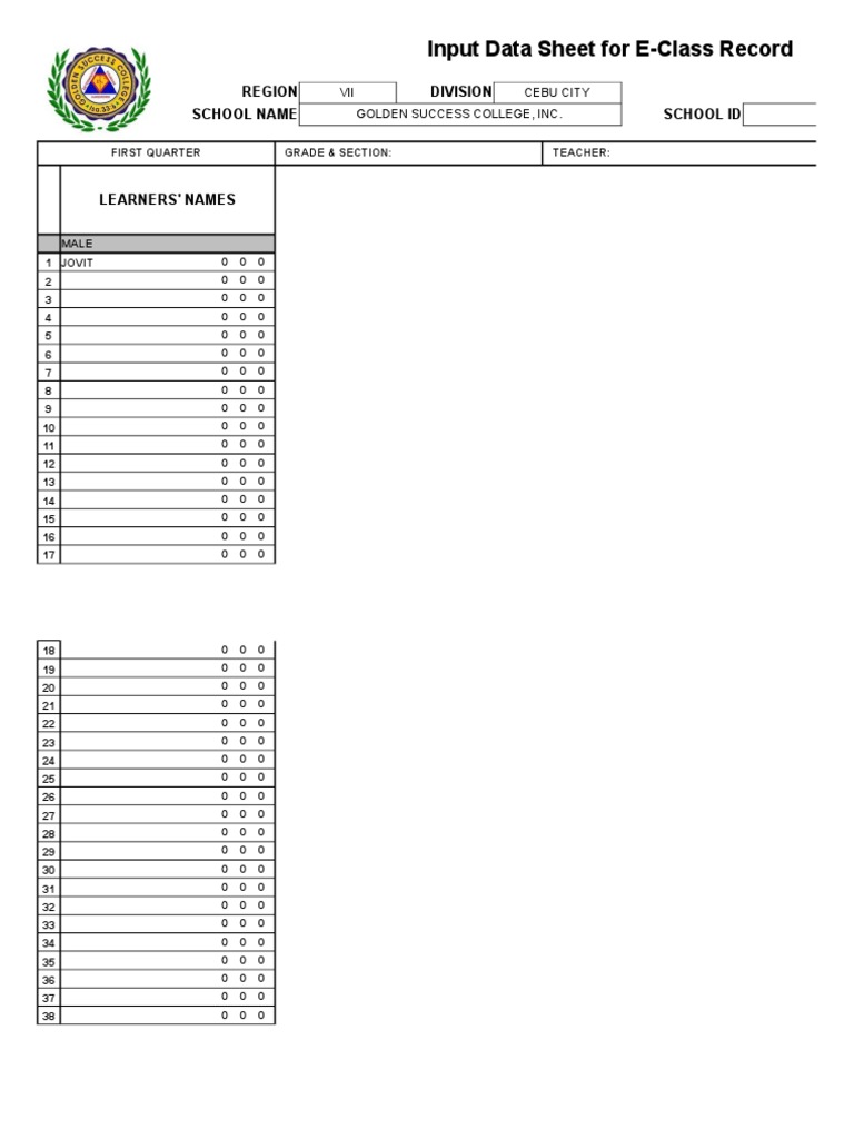 E-Class Record Input for MAPEH | PDF | Behavior Modification | Learning