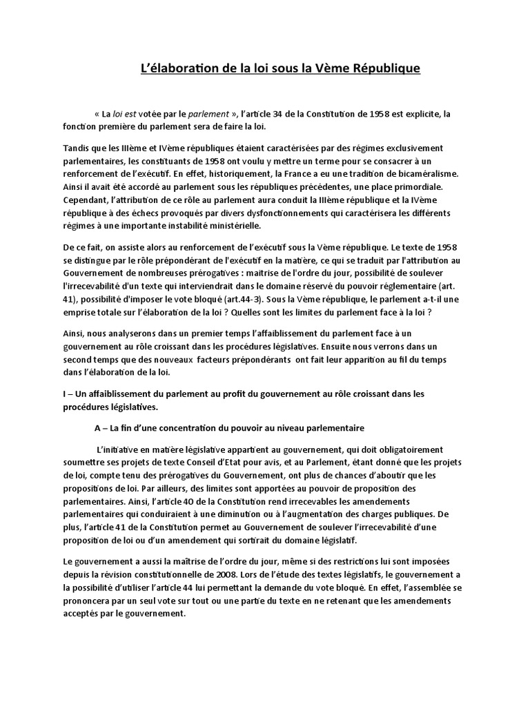 Rgime parlementaire dissertation droit constitutionnelle