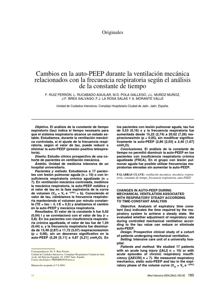 Cambios en La auto-PEEP Durante La Ventilación Mecánica | PDF ...