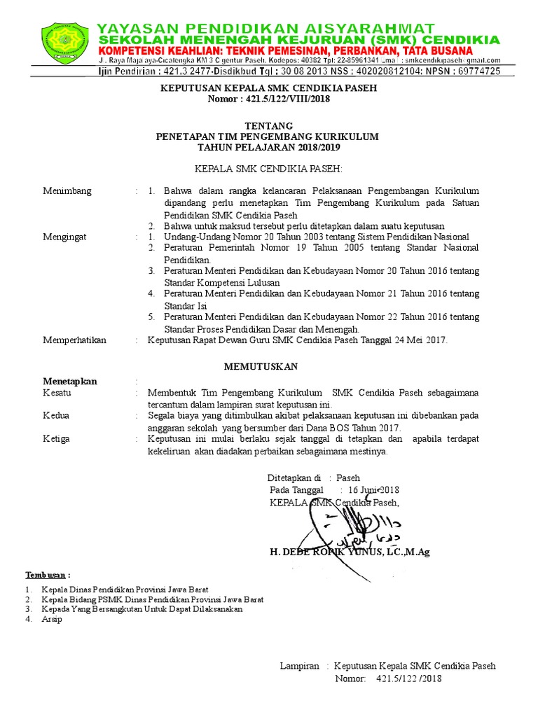 Sk Tim Pengembang Kurikulum 2018