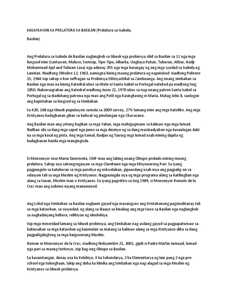 Kasaysayan Sa Prelatura Sa Basilan PDF