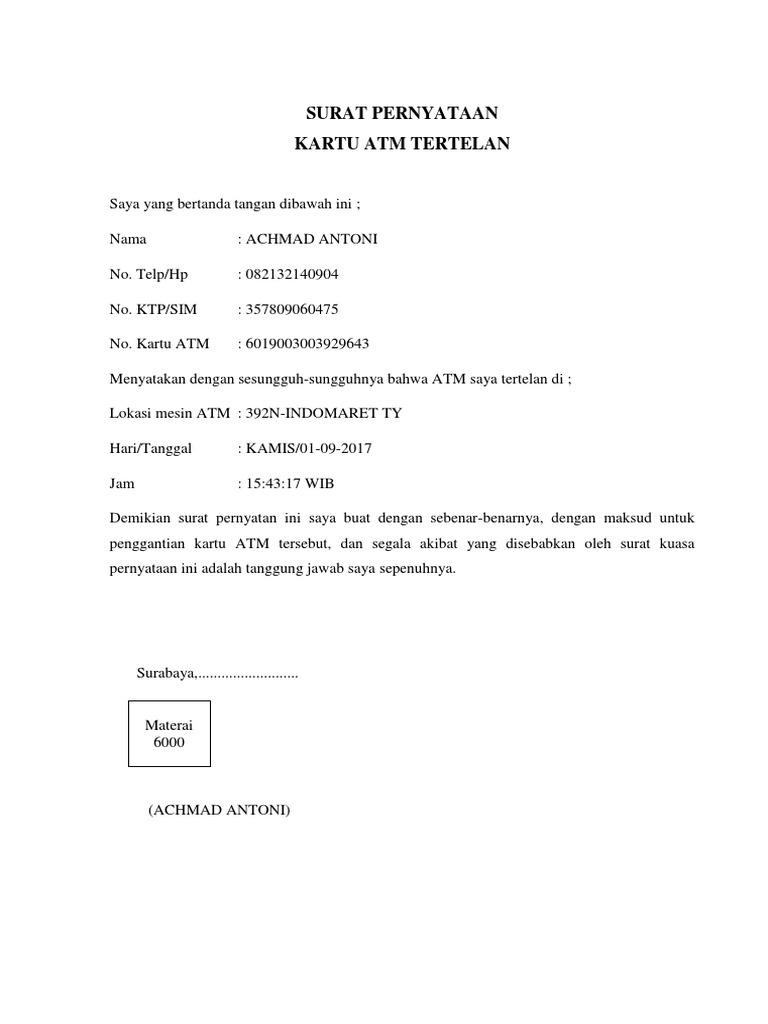 Surat Pernyataan Masukkan Informasi Data Diri Pihak I 4.