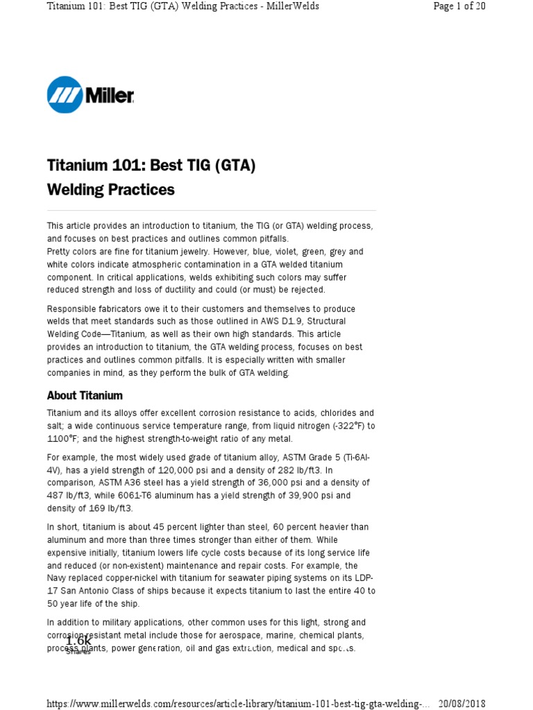 Miller Welding Titanium PDF Titanium Welding