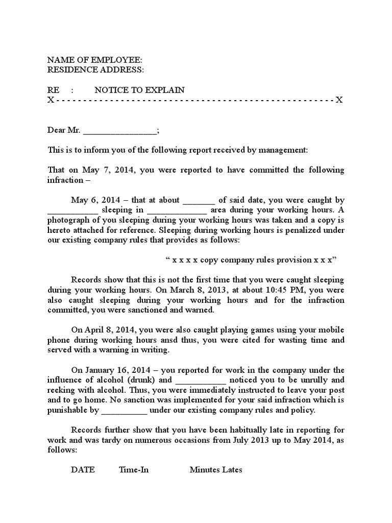 Notice to Explain Employee Misconduct | PDF | Justice | Crime & Violence