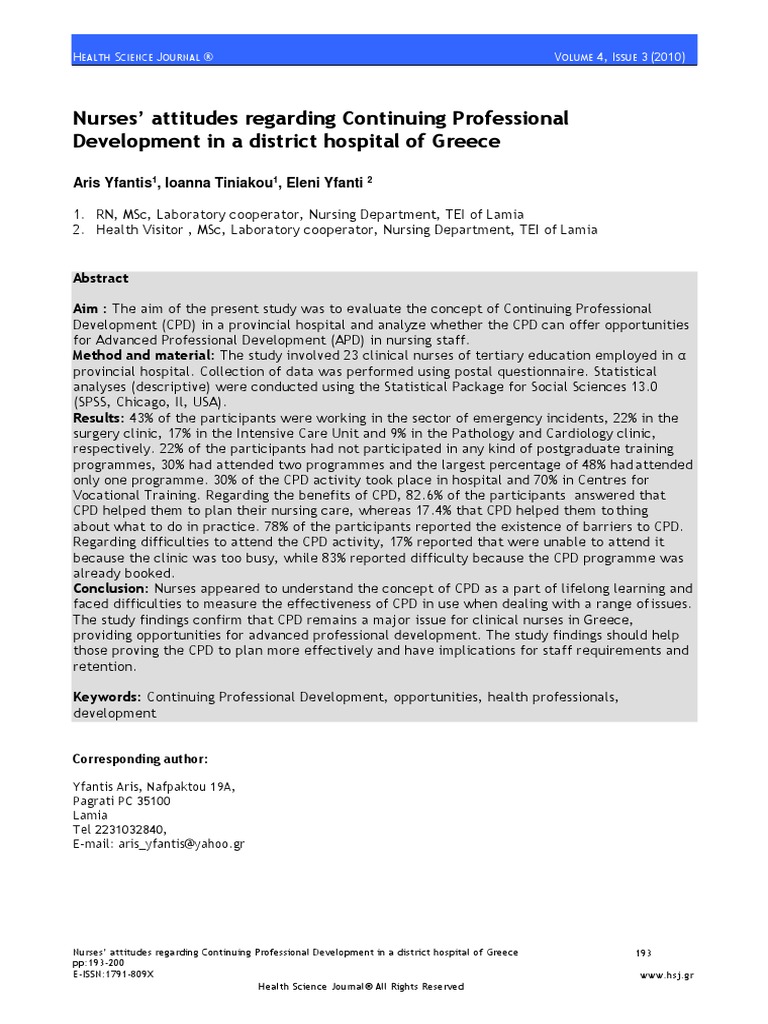 Nurses Attitudes Regarding Continuing Professional Development in A ...