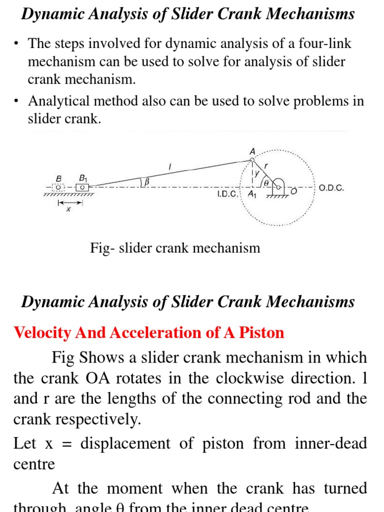 Dynamic Analysis of Slider Crank Mechanisms Piston Force